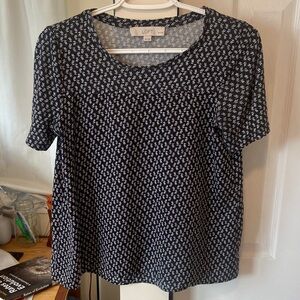 LOFT Navy and White Leaf Print Blouse